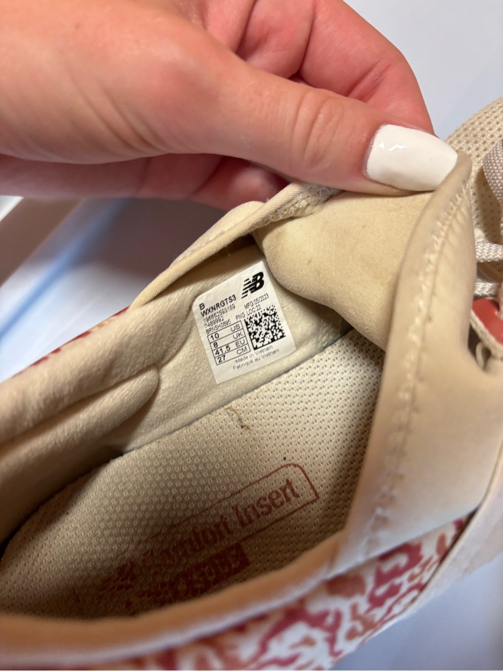 New Balance Women's Cream Slip-On Sneaker with Pink Leopard Heel - Picture 2 of 7